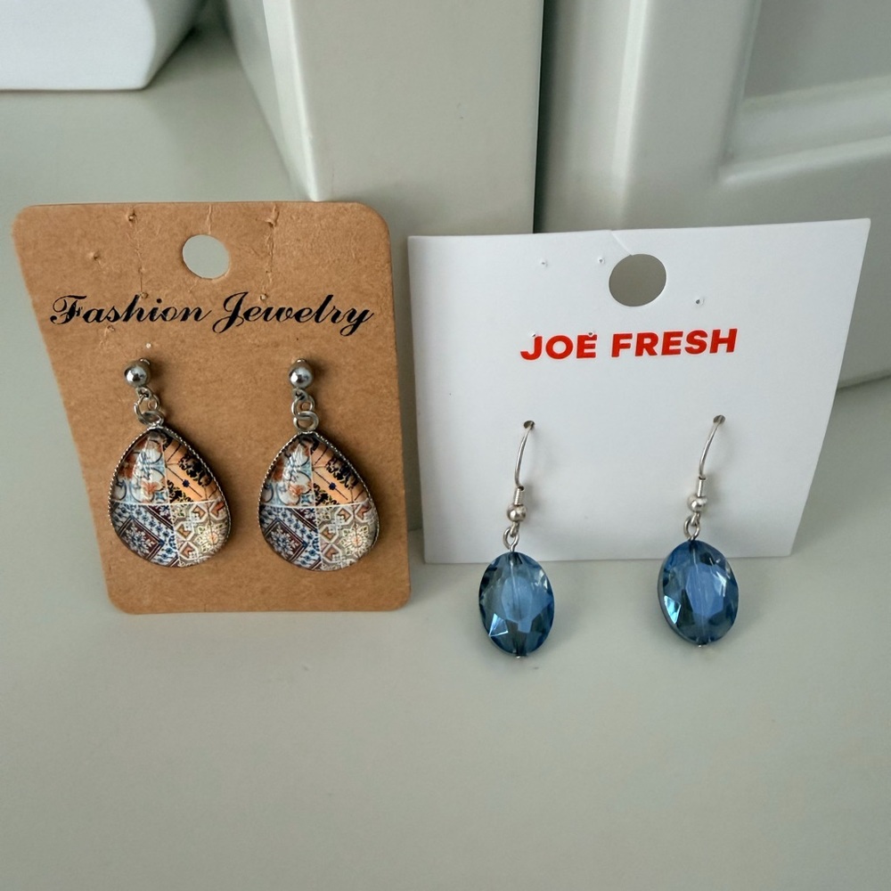 JOE FRESH Fashion Dangle Earrings Teardrop Oval BRAND NEW Lot X 2 Pairs